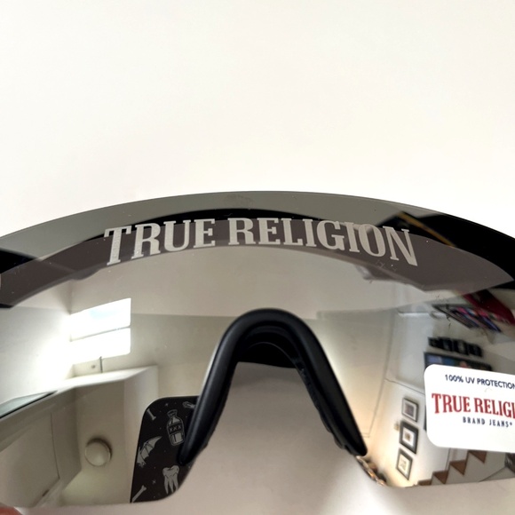 New Original TRUE RELIGION Shield Sunglasses Mirror Matte Acetate Rimless Logo - Picture 8 of 8